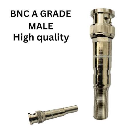 Buy A-Grade solderless BNC male connector with steel spring tail in Sri Lanka. Heavy-duty 4K HD CCTV coaxial plug with gold pin & islandwide delivery!