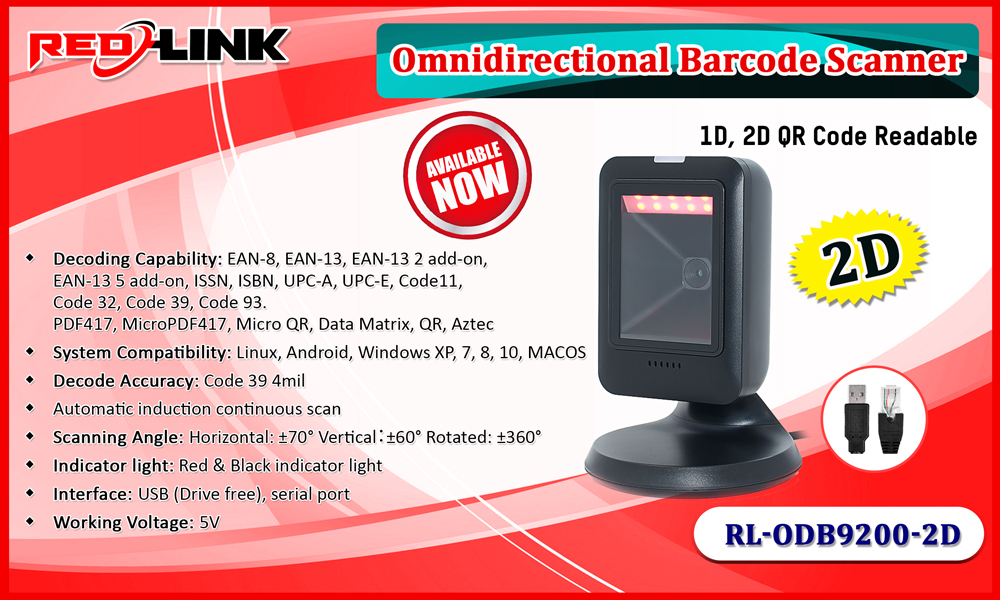 RED LINK Omnidirectional Barcode Scanner (RL-ODB9200-2D) Sri Lanka RED LINK Omnidirectional Barcode Scanner (RL-ODB9200-2D) Sri Lanka