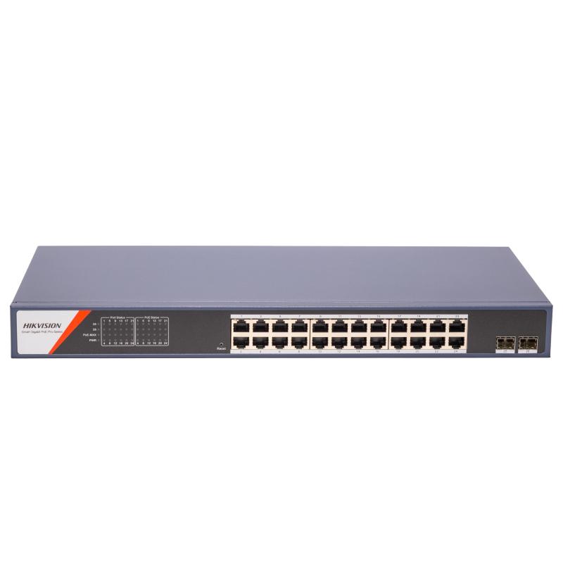 Hikvision 24-Port Gigabit PoE Switch (DS-3E1526P-SI – 24×PoE+370W Budget+2×SFP+6kV Surge Protection)