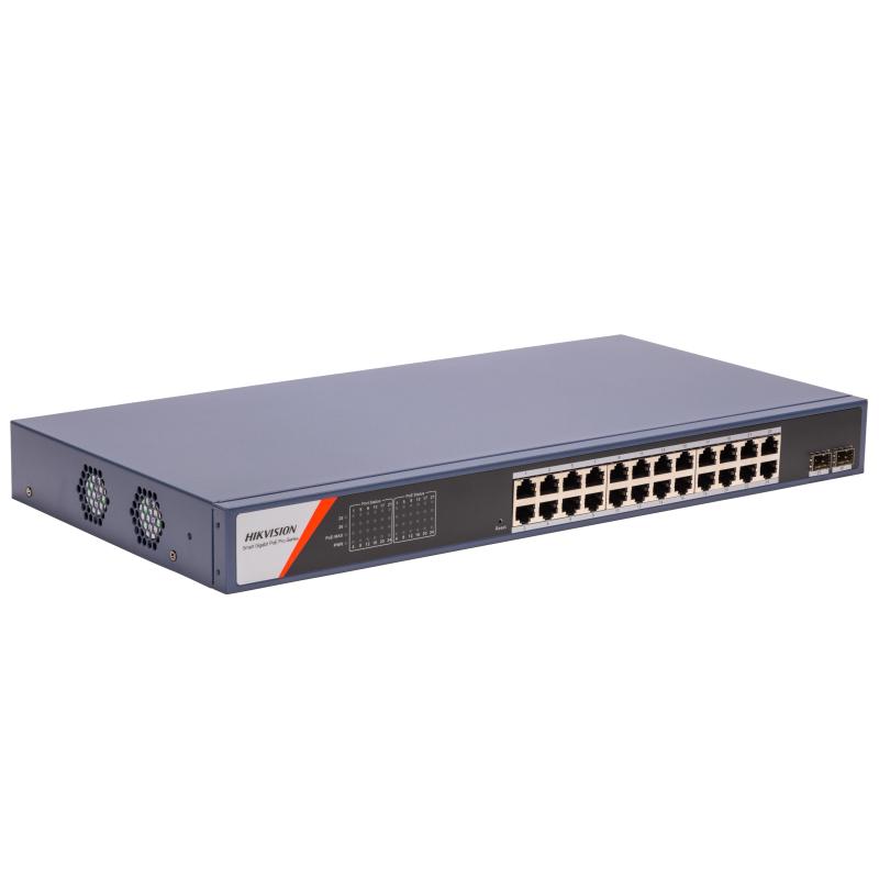 Hikvision 24-Port Gigabit PoE Switch (DS-3E1526P-SI – 24×PoE+370W Budget+2×SFP+6kV Surge Protection)