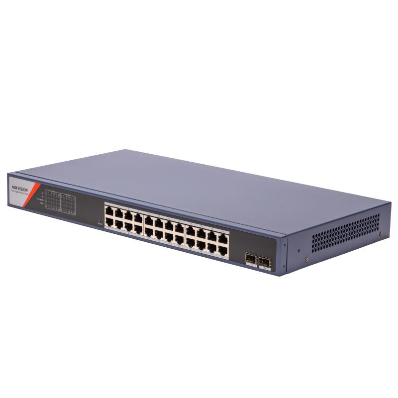 Hikvision 24-Port Gigabit PoE Switch (DS-3E1526P-SI – 24×PoE+370W Budget+2×SFP+6kV Surge Protection)