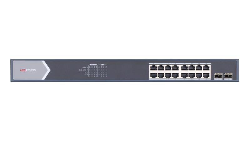Buy the Hikvision DS-3E0518P-E/M Gigabit Switch in Sri Lanka. This 16-port unmanaged switch features a 125W PoE budget, dual SFP fiber slots, and 6KV surge protection.
