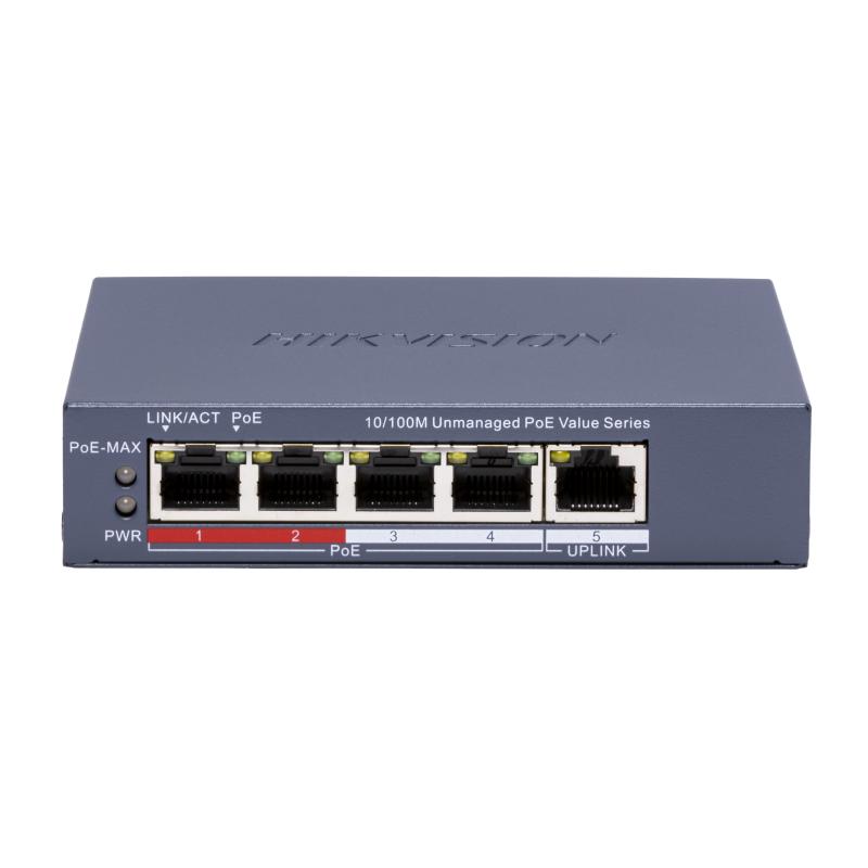 Buy the Hikvision DS-3E0105P-E/M(C) PoE Switch in Sri Lanka. This 4-port unmanaged switch features a 45W budget, 300m long range, and 6KV surge protection.
