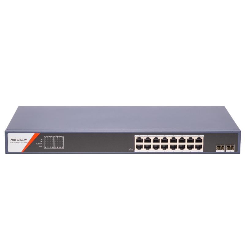 Buy the Hikvision DS-3E1518P-SI-16P2F Smart Switch in Sri Lanka. This 16-port Gigabit PoE unit features a 230W budget and dual SFP fiber uplinks.