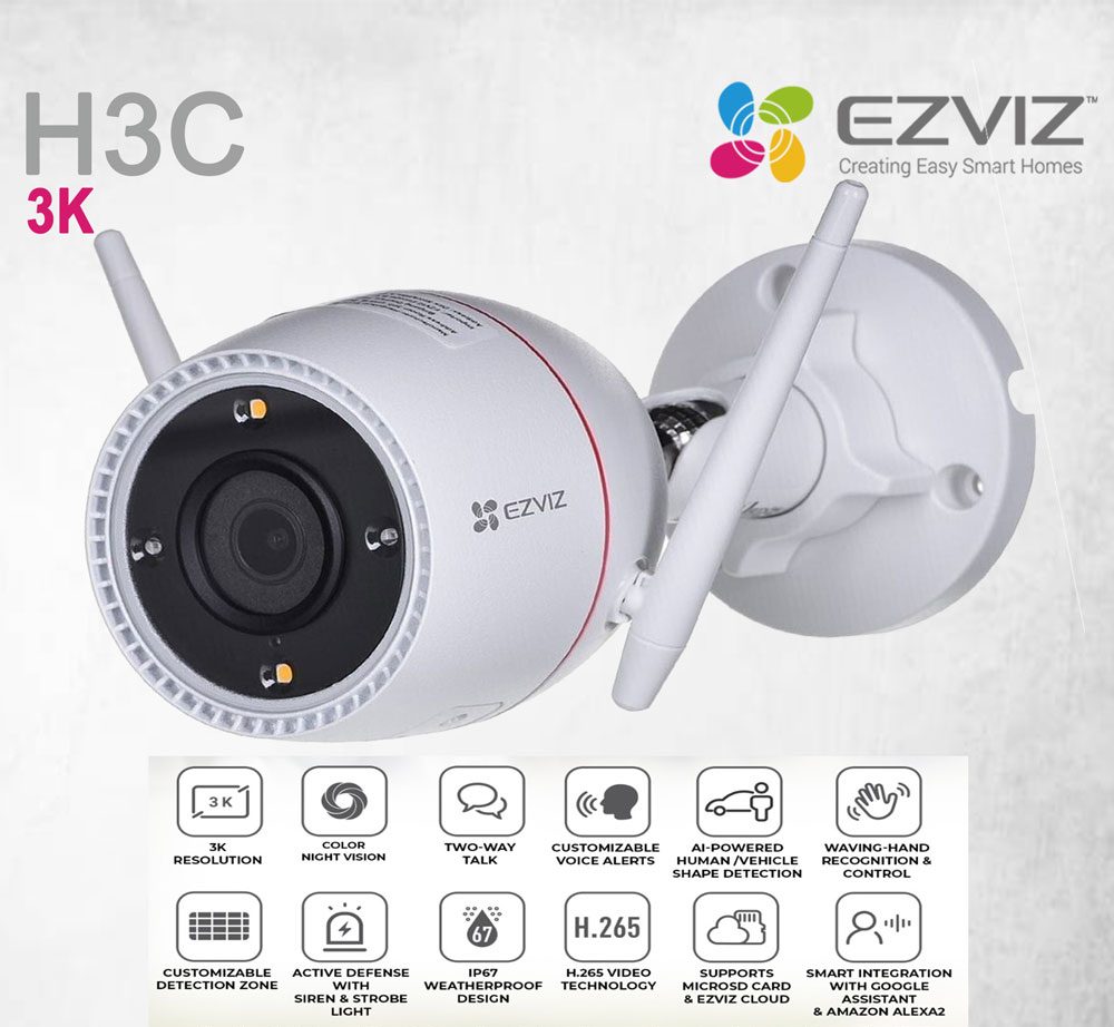 EZVIZ CS-H3c-R100-1J5WKFL (H3c 3K) 5MP Outdoor Smart Wi-Fi Security Camera (HikAI-ISP + Live Two-Way Audio & Strobe Alarm + Motion 3.0 + 512GB SD Slot + 30m Color Night Vision & IR + IP67 Weatherproof) EZVIZ CS-H3c-R100-1J5WKFL (H3c 3K) 5MP Outdoor Smart Wi-Fi Security Camera (HikAI-ISP + Live Two-Way Audio & Strobe Alarm + Motion 3.0 + 512GB SD Slot + 30m Color Night Vision & IR + IP67 Weatherproof)