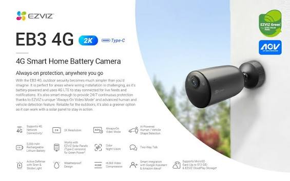 EZVIZ 4G Camera in Sri Lanka: Buy the EB3 4G 2K battery camera at elecshop.lk. Features 5200mAh battery, solar panel support, & fast islandwide delivery!