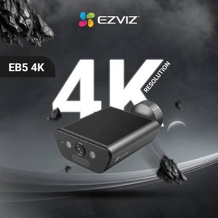 EZVIZ EB5 4K Black 8 MP Solar-Powered Outdoor Wi-Fi Security Camera (Built-in 1.4W Solar Panel + 10400mAh Battery + AI Human/Vehicle Detection + 15m Color Night Vision + Active Defense + Wi-Fi 6 + 512GB SD Slot + IP65 Weatherproof)