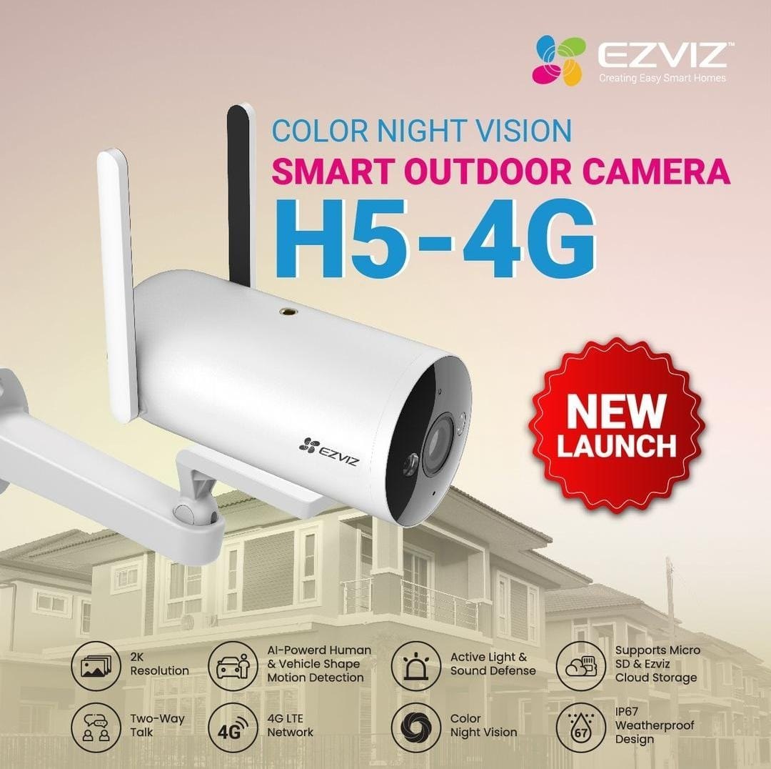 EZVIZ 4G Camera in Sri Lanka: Buy the H5 4G 2K outdoor camera at elecshop.lk. Features 4G LTE, 4mm lens, IP67 rating, AI detection, & islandwide delivery!