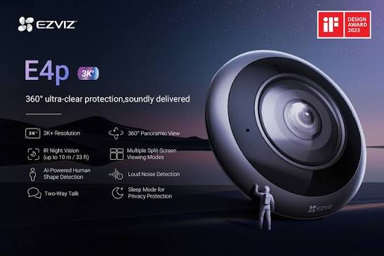 EZVIZ CS-E4p-R100-8C6WKF (E4p) 3K⁺ Fisheye Dual-Band Wi-Fi Indoor Security Camera (HikAI-ISP + Live Two-Way Audio & Strobe Alarm + Motion 3.0 + 512GB SD Slot + 10m IR Night Vision + Type-C Power)