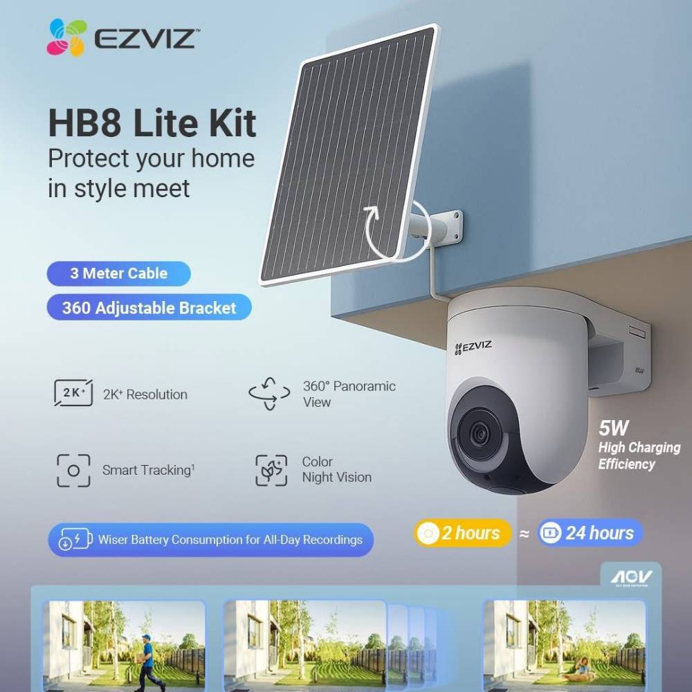 EZVIZ HB8 Lite 4G 2K⁺ 4MP Smart Home Battery Security Camera (4G LTE & Wi-Fi Dual Connectivity + 5200mAh Battery + 360° Pan/Tilt + AI Human & Vehicle Detection + IP65 Weatherproof + 15m Night Vision)