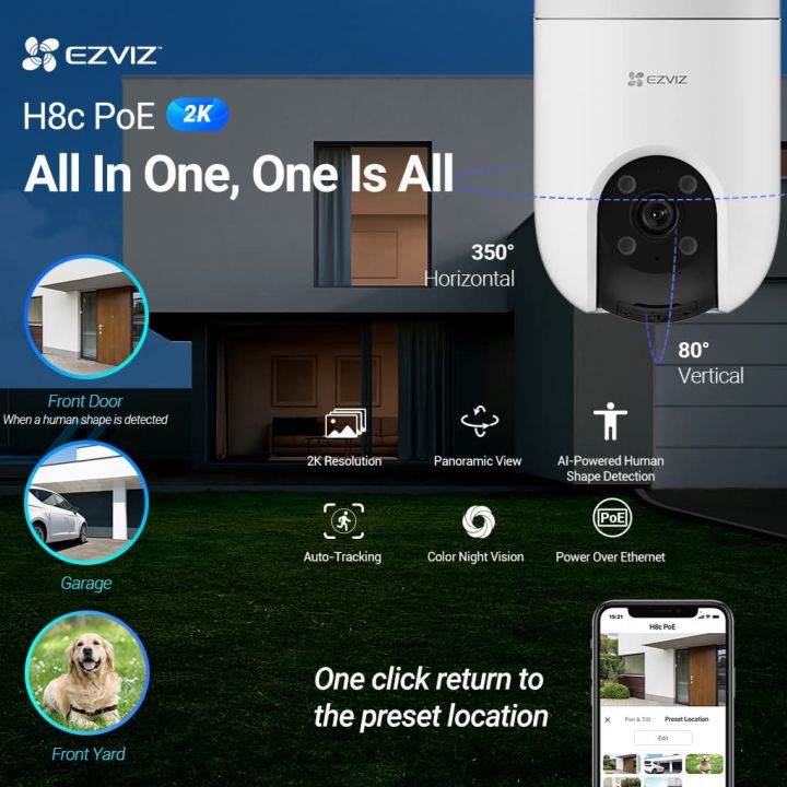 Buy EZVIZ Wifi Camera in Sri lanka (H8c PoE 2K 3MP) at elecshop.lk. Features single-cable PoE, 360° pan/tilt, AI tracking, & islandwide delivery!