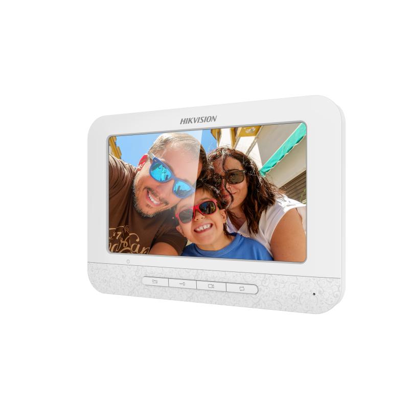 Hikvision DS-KH2220 4-Wire Analog Indoor Intercom Station (7-Inch Color TFT LCD Screen + Physical Control Buttons + Remote Door Unlock + Cascading Up to 3 Monitors + External Analog Camera Input)